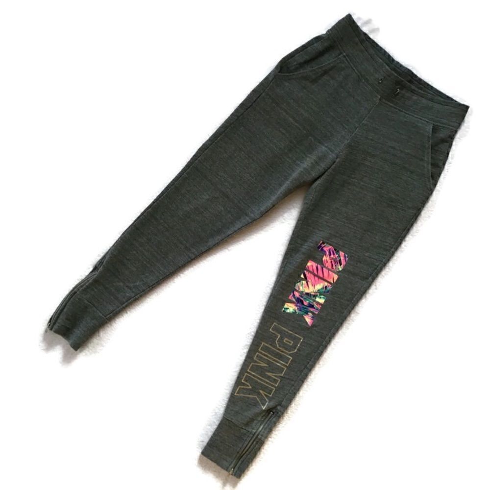 Pink Victoria’s Secret Logo Ankle Zip Joggers